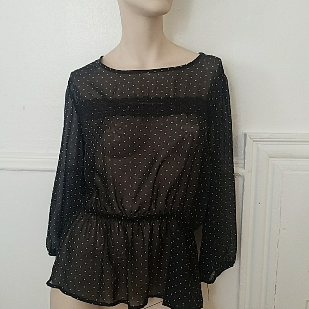 Lily Rose Black sheer polka dot top